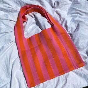 Striped Pink and Orange Knitted Tote Bag